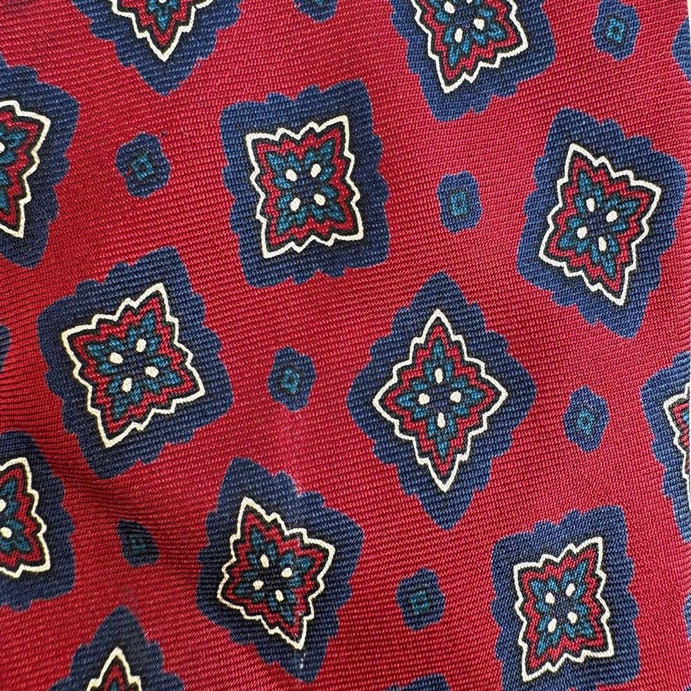 Lands' End Men's Red Blue Geometric Woven Silk Pointed Tie One Size
